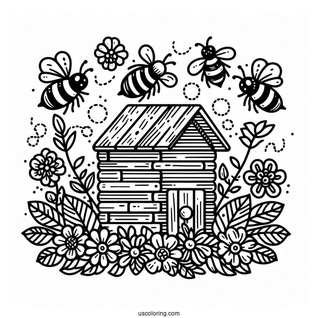 Simple Apiary Of Bee Coloring Page