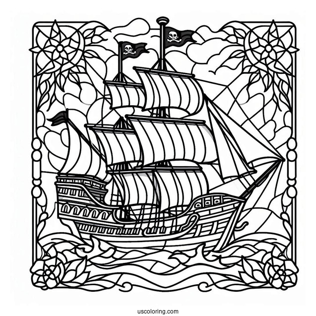 Pirate Ship Coloring Page Stained Glass