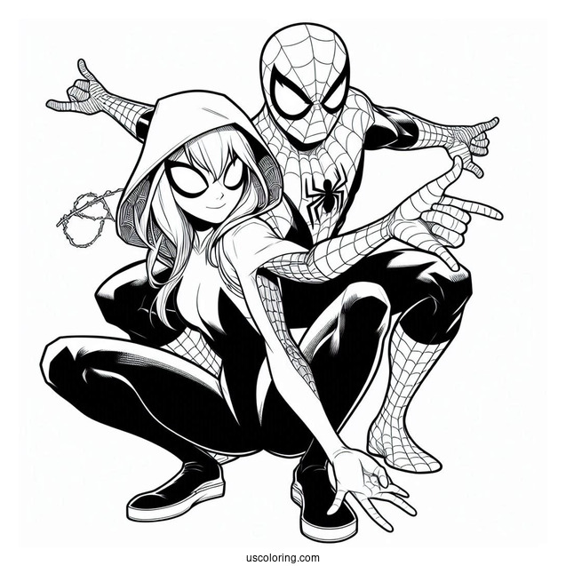 Spider Man And Spider-Gwen Coloring Page In Action