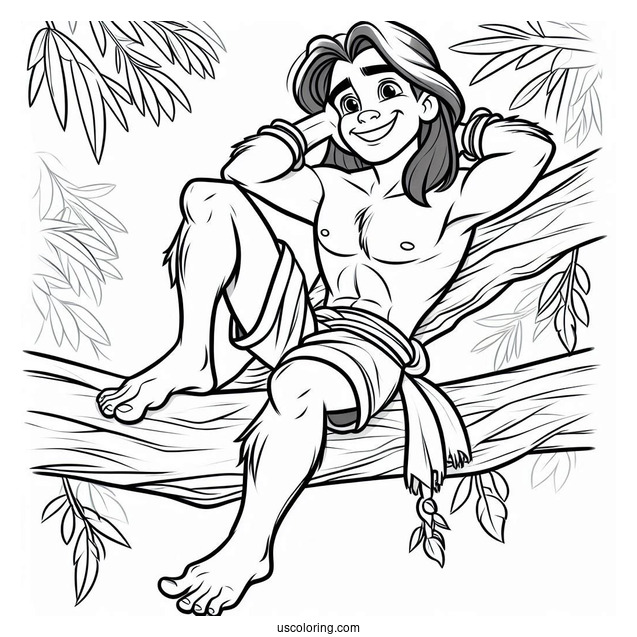 Tarzan Coloring Page Smiling While Sitting On A Tree Branch