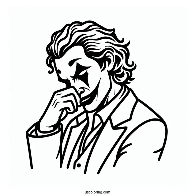Simple Outline Of Joker Coloring In For Kids