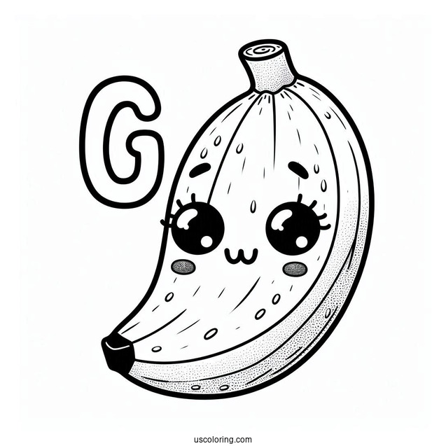 Banana Coloring Page Letters Over A Cute Banana For Preschoolers
