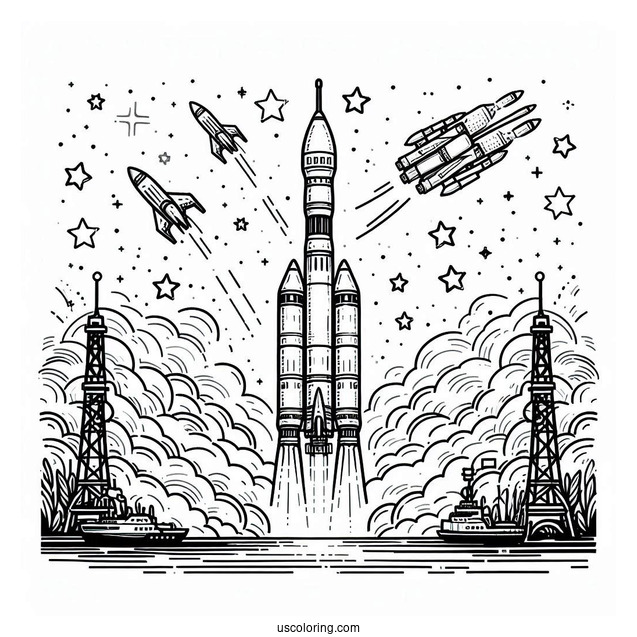 Soyuz Rocket Launching From Pad Coloring PAge