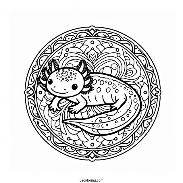Axolotl Coloring Page In The Middle Of A Mandala
