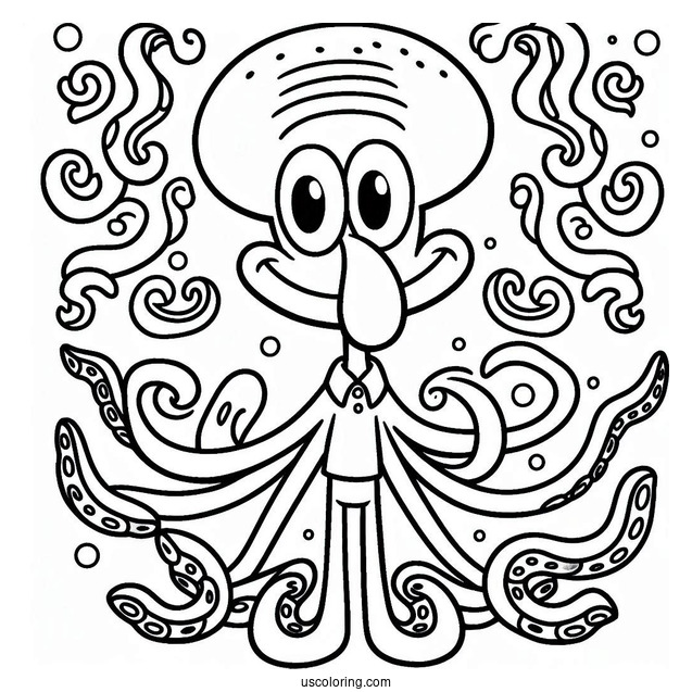 Squidward Coloring Page With Tentacles