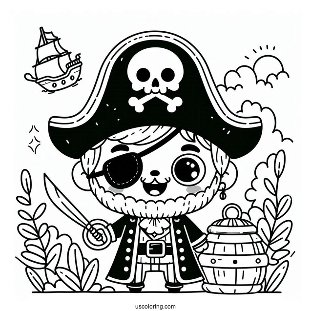 Cartoon Pirate Coloring Page With An Eyepatch For Kids