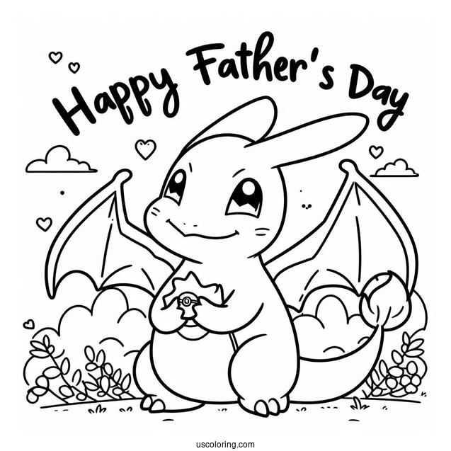 Charizard Saying Happy Father s Day Coloring Page For Kids
