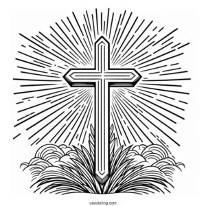 Glorious Cross Coloring Page With Rays Of Light For Kids