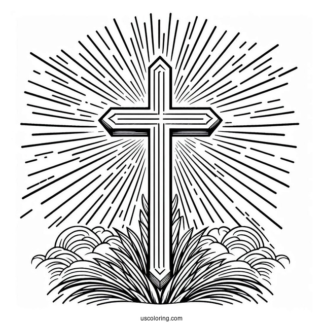 Glorious Cross Coloring Page With Rays Of Light For Kids