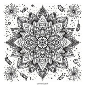 New Year Coloring Page Of Fireworks Mandala