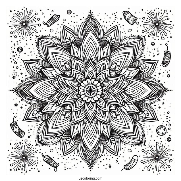 New Year Coloring Page Of Fireworks Mandala