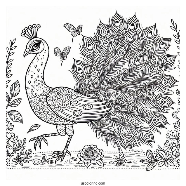 Peacock Walking Coloring Page