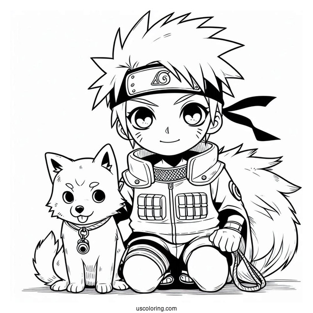 Hatake Kakashi Coloring Page With Pakun And His Dog Pack