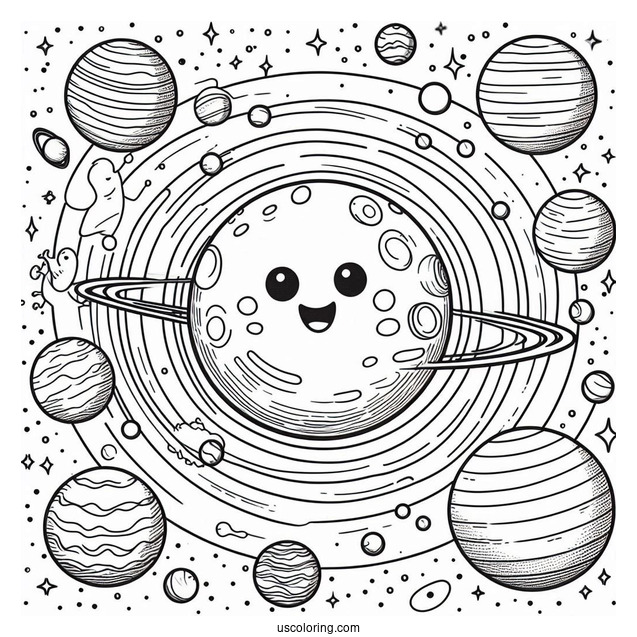 Smiling Planets Of Our Solar System Coloring Picture