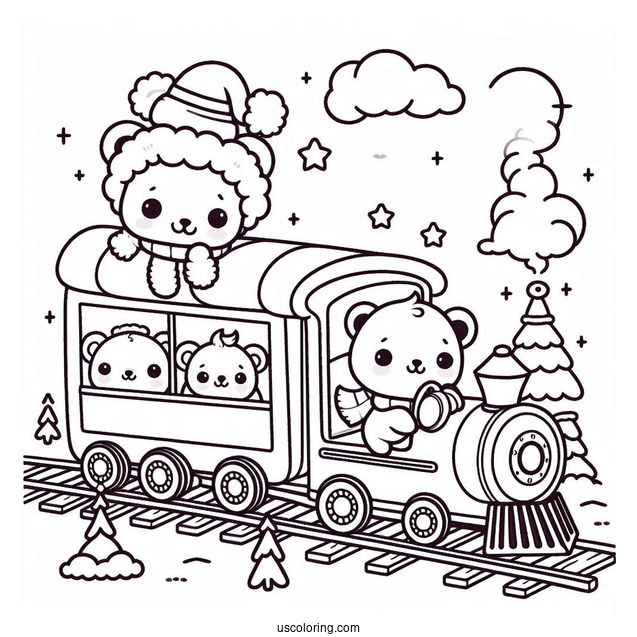 Kawaii Polar Express Coloring Page Passengers For Preschoolers
