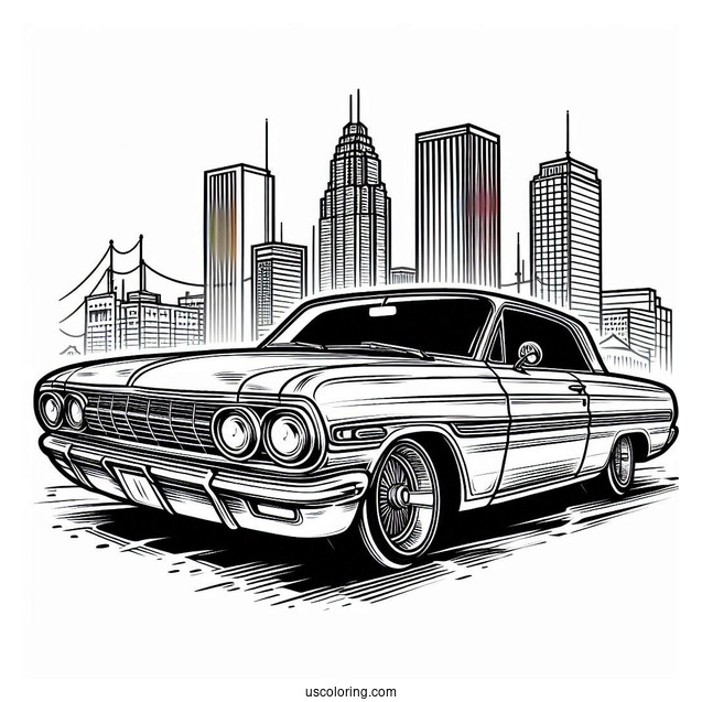 Cool Lowrider Coloring Page Car Parked In The Street