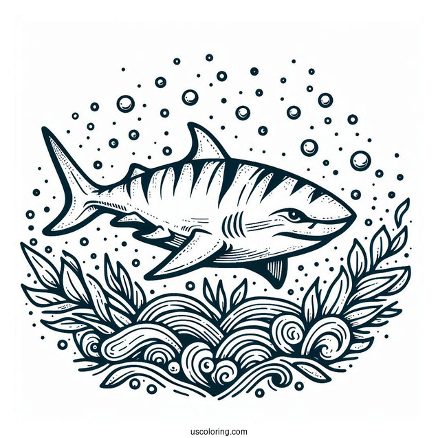 Tiger Shark Coloring Page Deep In The Ocean