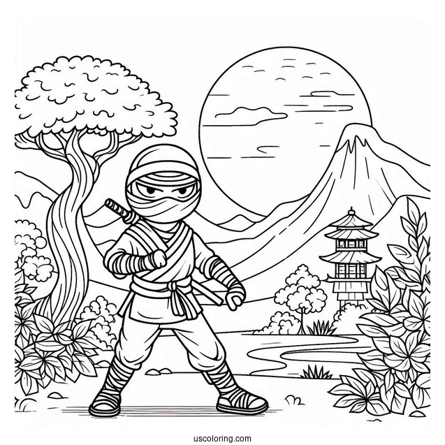 Seasoned Ninja In A Garden With Mountain Landscape