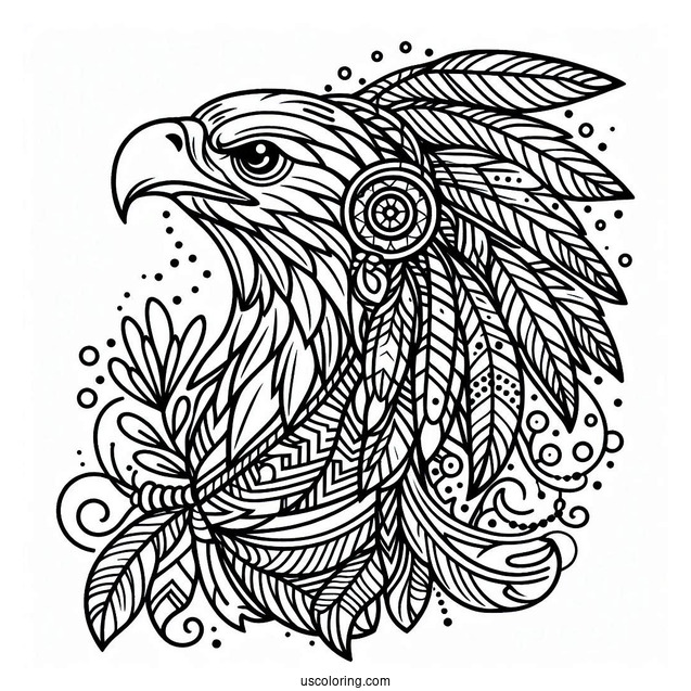 Native American Coloring Page of Eagle Spirit Animal For Kids