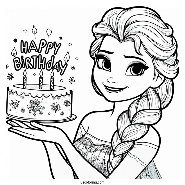 Elsa Happy Birthday Coloring Page For Girls