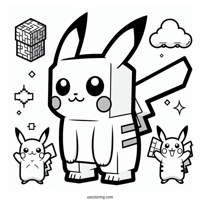 Minecraft Pikachu Coloring Sheet