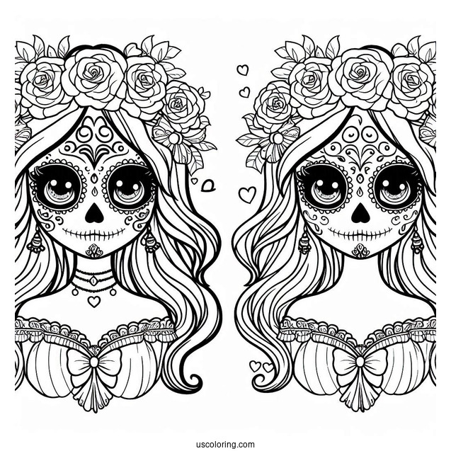 Girl In Sugar Skull Coloring Page Costume For Kids