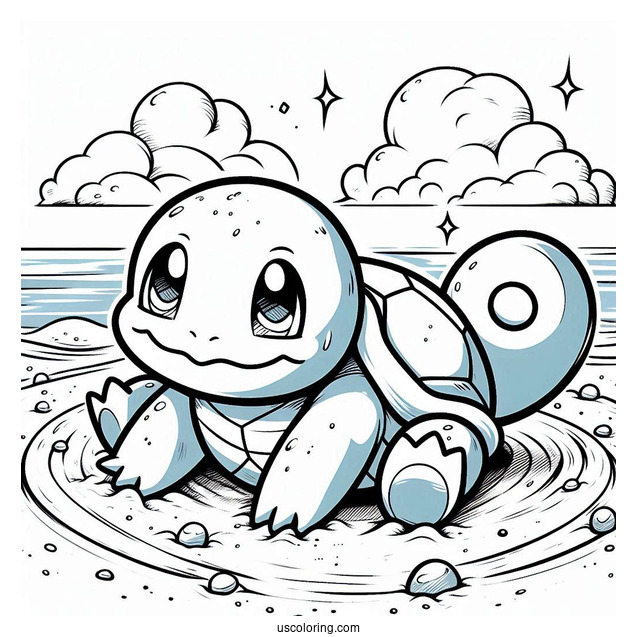 Squirtle Coloring Page Rolling On Sand