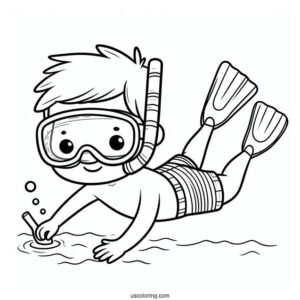 Simple Little Boy Swimming Coloring Page With Snorkeling Gear For Kids