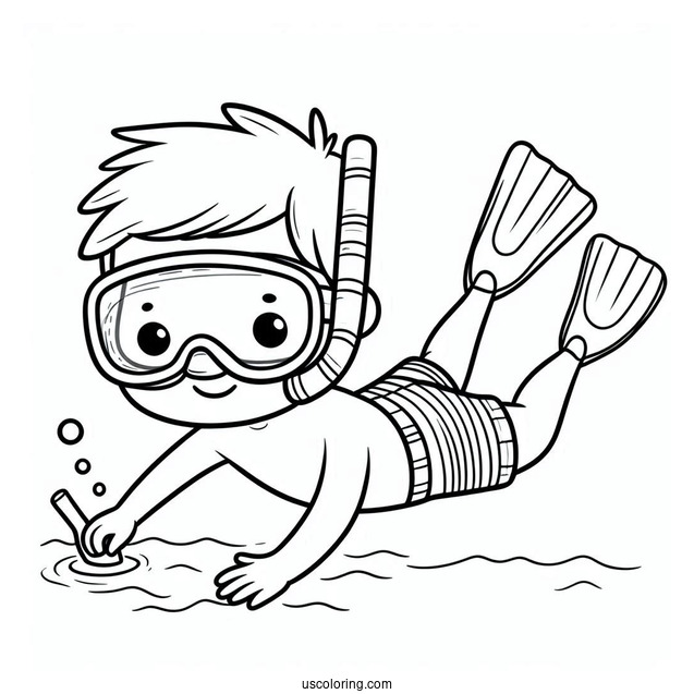 Simple Little Boy Swimming Coloring Page With Snorkeling Gear For Kids