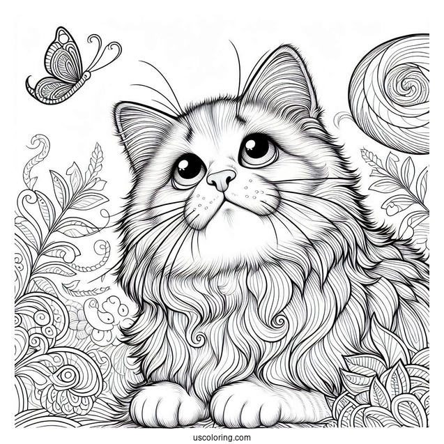 Adult Cat Looking Up Coloring In