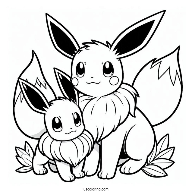 Pikachu And Eevee Coloring In