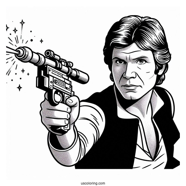 Han Solo Shooting Blaster Pistol Coloring Sheet
