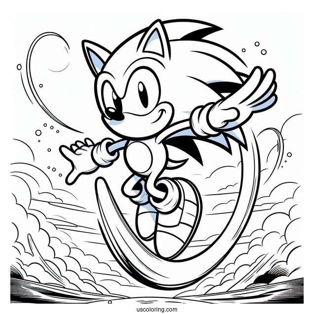 Sonic Jumping Through Ring Coloring Sheet