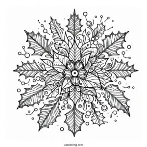 Hollies And Mistletoes Christmas Mandala Coloring Page