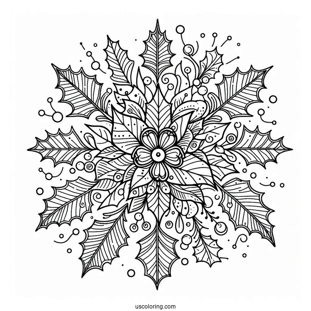 Hollies And Mistletoes Christmas Mandala Coloring Page