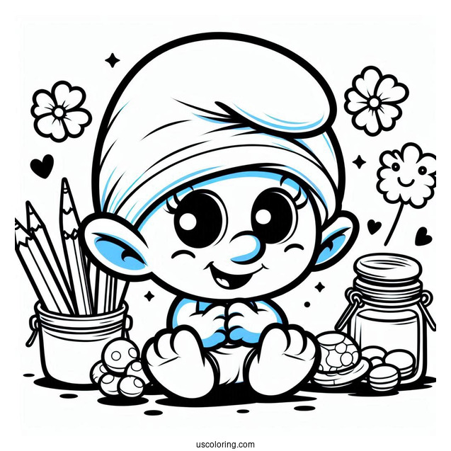 Kawaii Baby Smurf Coloring In