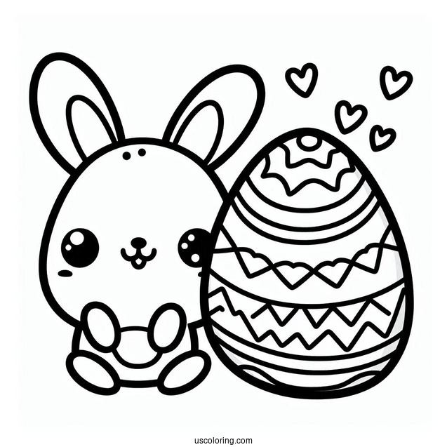 Easy Kawaii Bunny Easter Egg Coloring Page For Preschoolers