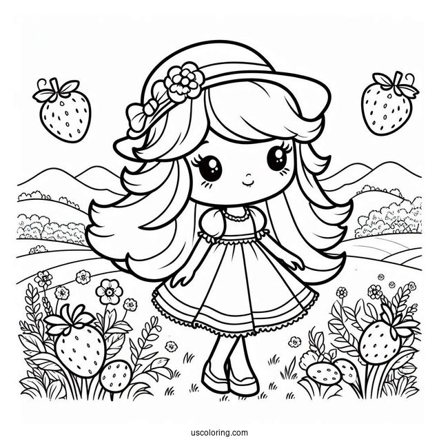 Strawberry Shortcake Coloring Page Standing In Field