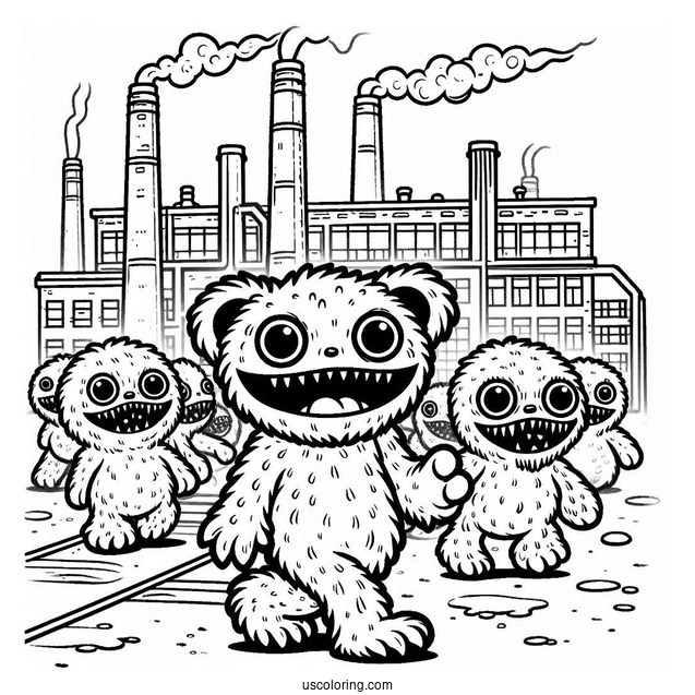 Poppy Playtime Coloring Page Of Scary Wuggles Walking In The Factory For Kids