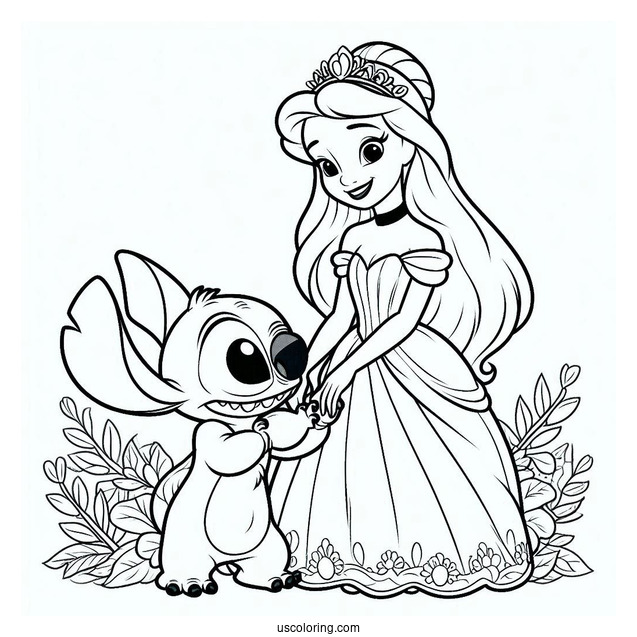 Stitch With Cinderella Coloring Page For Kids