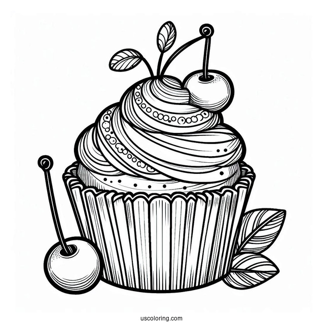 Cupcake With Cherries And Icing To Color