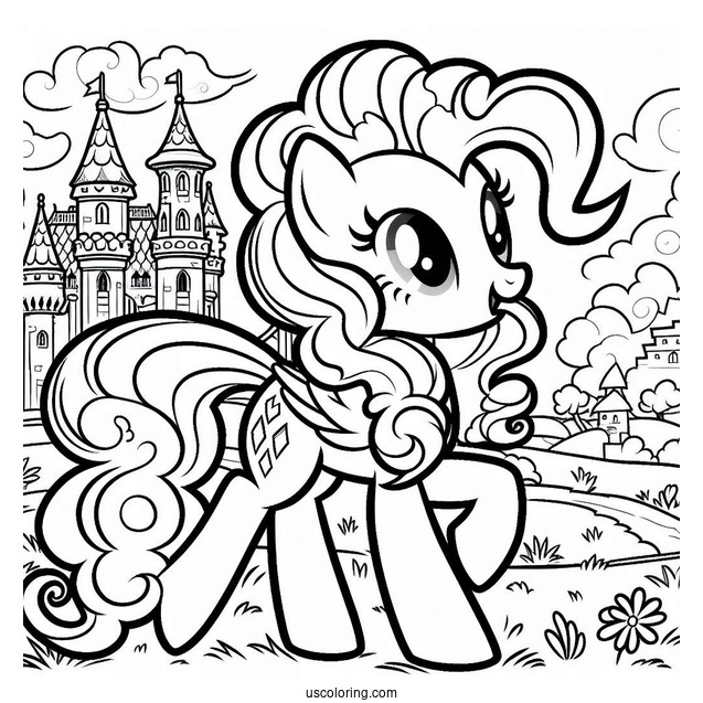 Pinkie Pie Coloring Page Trotting Outside Of A Castle