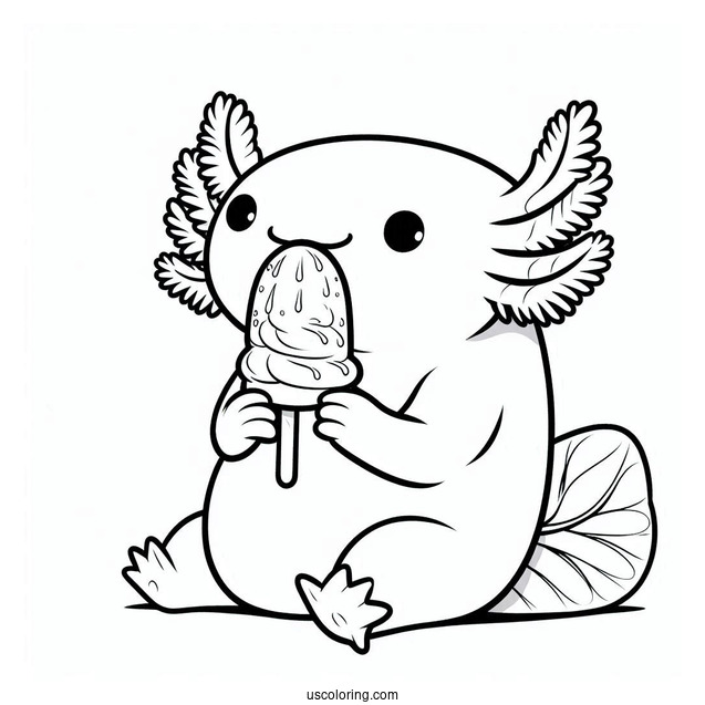 Axolotl Coloring Page Eating A Popsicle For Kids
