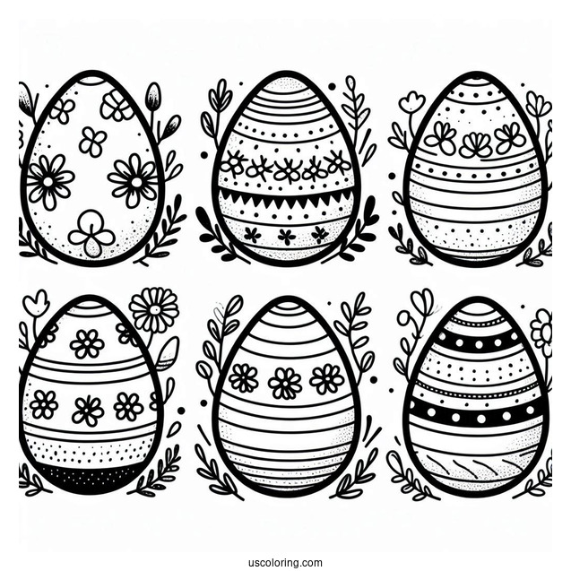 Easy Six Easter Eggs Coloring Page For Preschoolers
