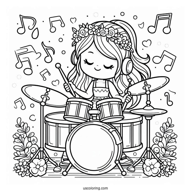 Music Coloring Page Of Cartoon Female Drummer