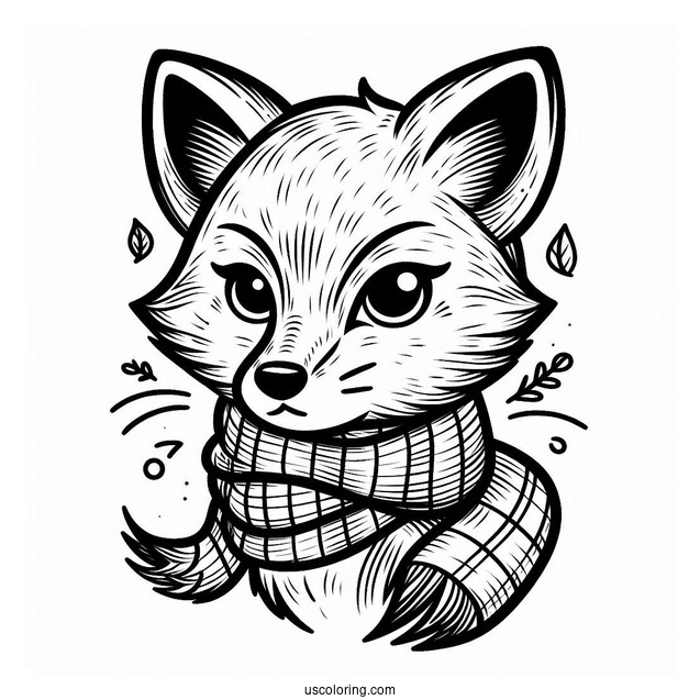 Serious Fox With A Scarf Coloring Sheet