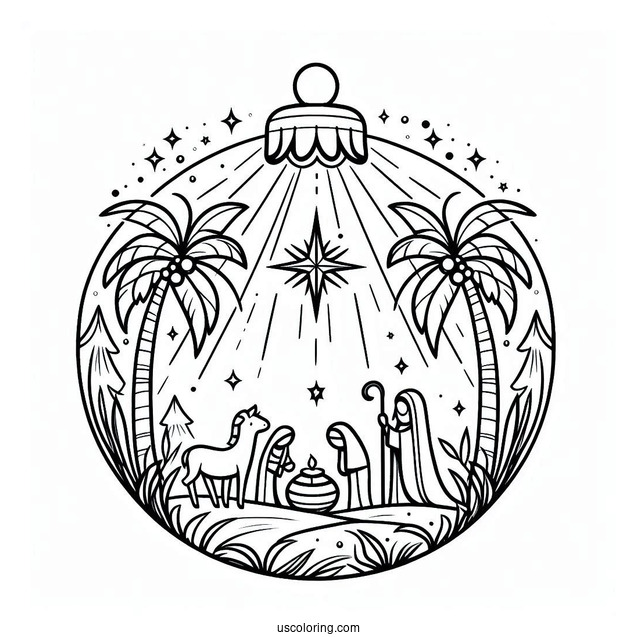 Christmas Bauble Nativity Coloring Page
