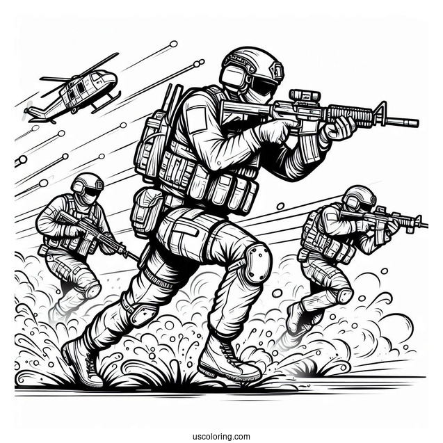 Soldier Coloring Page Running In The Middle Of A Crossfire