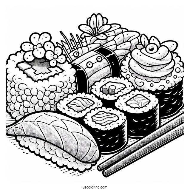 Japanese Sushi Coloring Page
