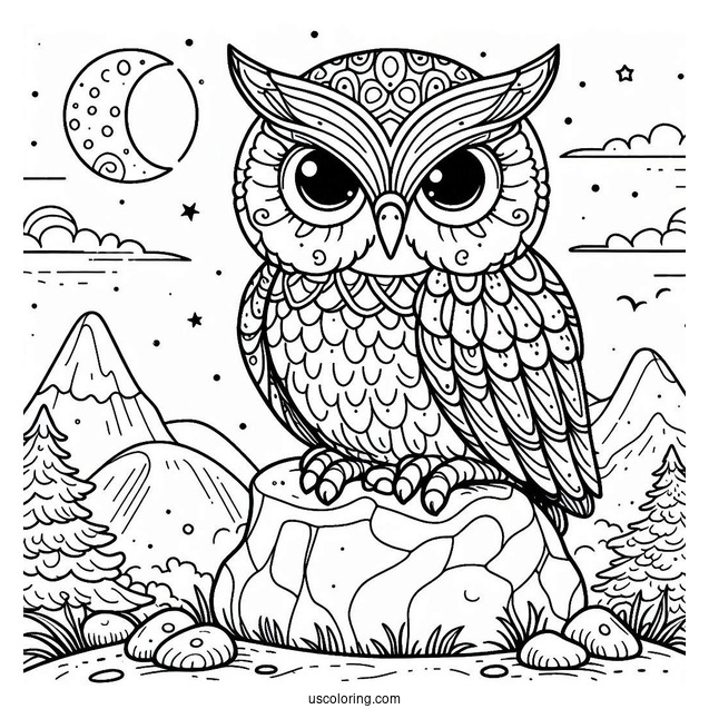 Coloring Sheet Of Owl Sitting On Rock